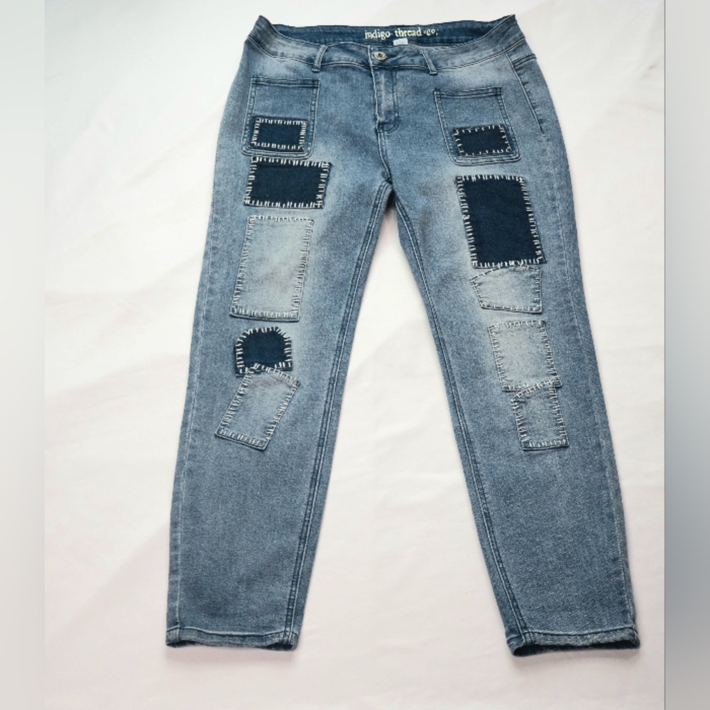 Indigo Thread Co Women's Size 10 Blue Patch Contrast Stit Skinny Denim Jeans